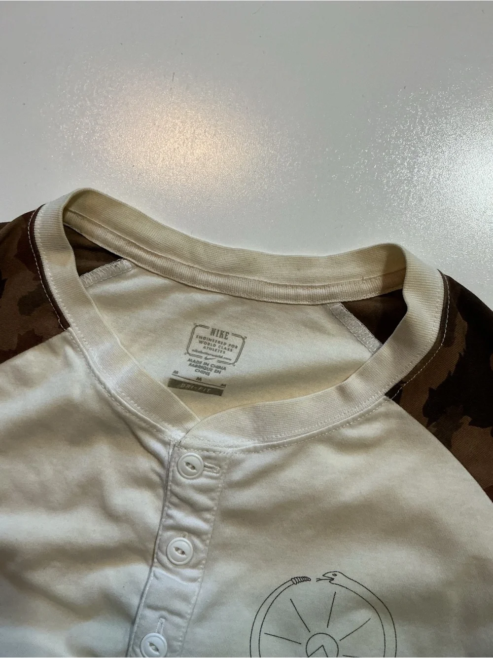 Nike X Poler Camouflage SB Skateboarding Snake 3/4 Henley Baseball T-Shirt
